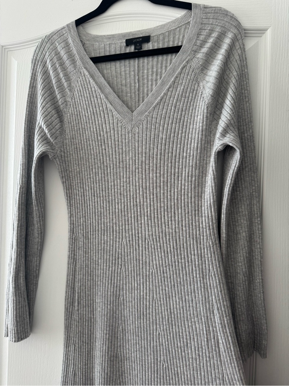 J. Crew Light Gray Ribbed V-Neck Sweater Dress